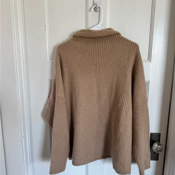 J.Crew tan pink striped cashmere cowl neck sweater size medium/large - Picture 5 of 9